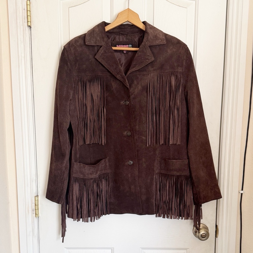 Bubblegum Brown Suede Fringe Jacket - Picture 2 of 10